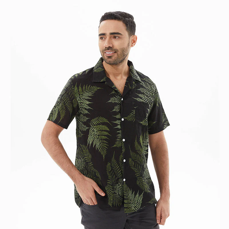 Men's Shirt Short Sleeve – Relaxed Fit – Linenlook – Leafprint – Breathable - Image 7