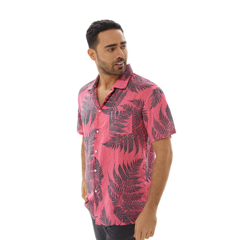 Men's Shirt Short Sleeve – Relaxed Fit – Linenlook – Leafprint – Breathable - Image 8