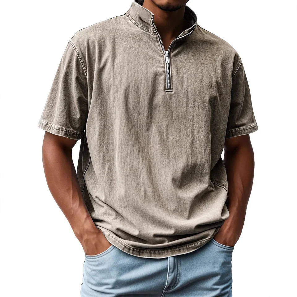 Men's shirt – Short sleeve – Relaxed fit – Stand-up collar – Zip fastening – Breathable - Image 2