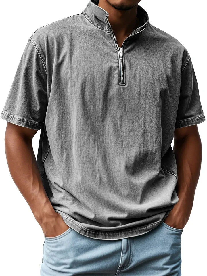 Men's shirt – Short sleeve – Relaxed fit – Stand-up collar – Zip fastening – Breathable - Image 4