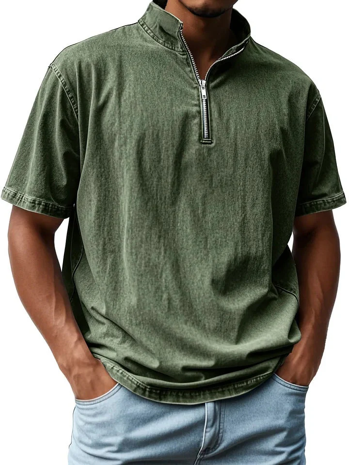 Men's shirt – Short sleeve – Relaxed fit – Stand-up collar – Zip fastening – Breathable - Image 5