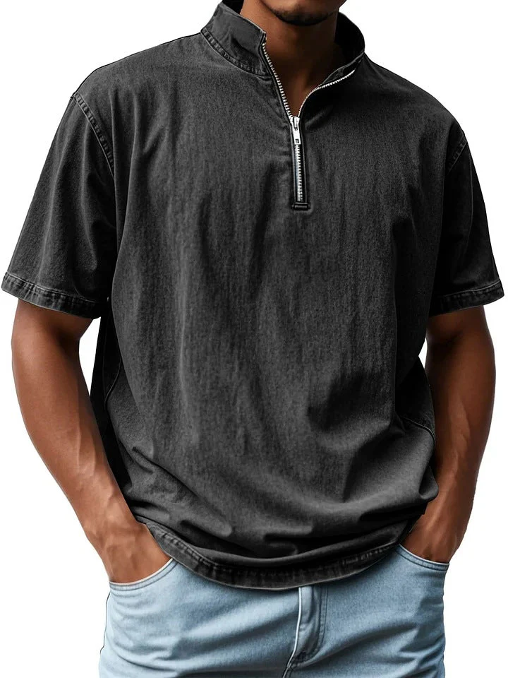 Men's shirt – Short sleeve – Relaxed fit – Stand-up collar – Zip fastening – Breathable - Image 6