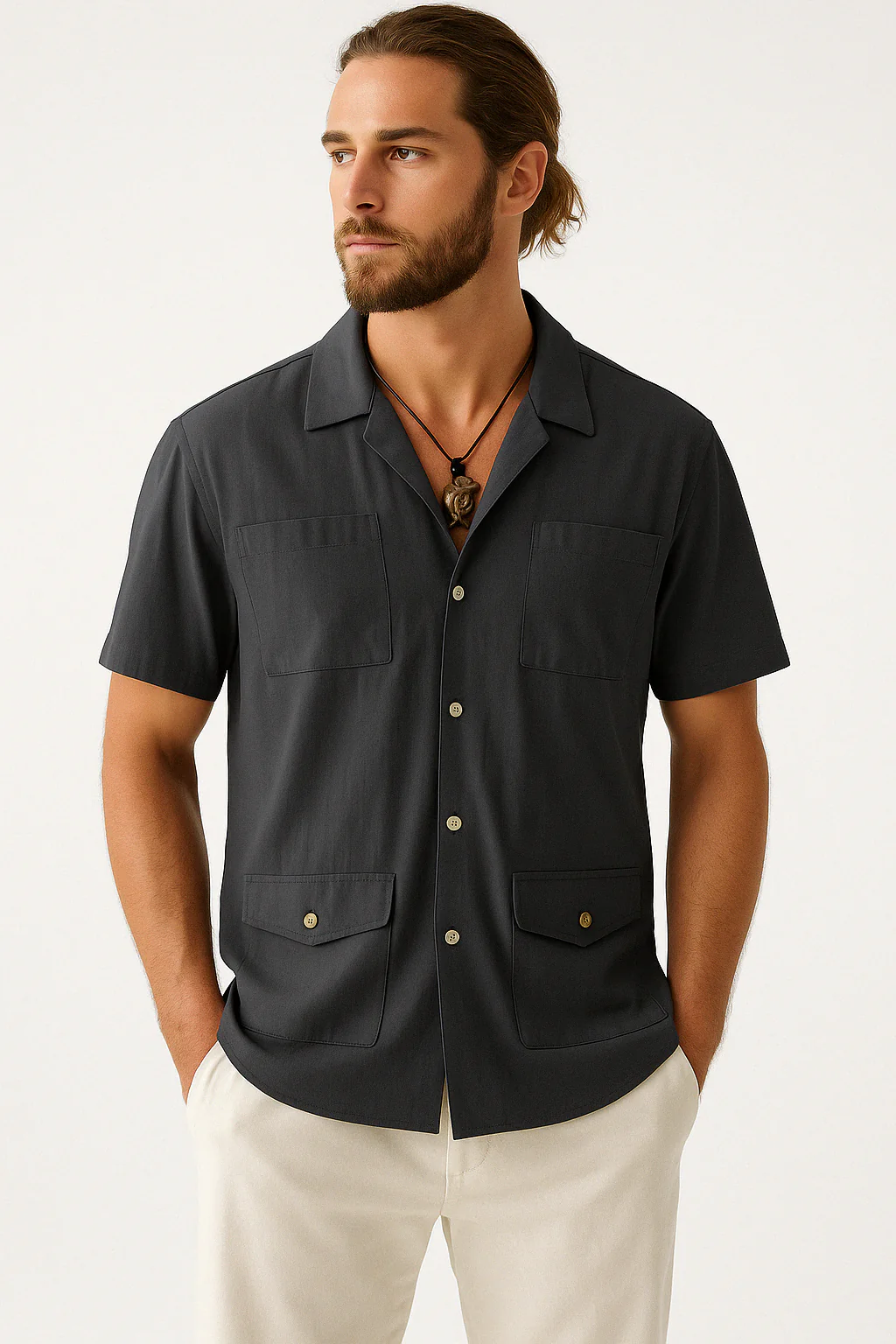 Men's Shirt Short Sleeve – Relaxed Fit – Breathable – Notch Collar – 4 Pockets - Image 2