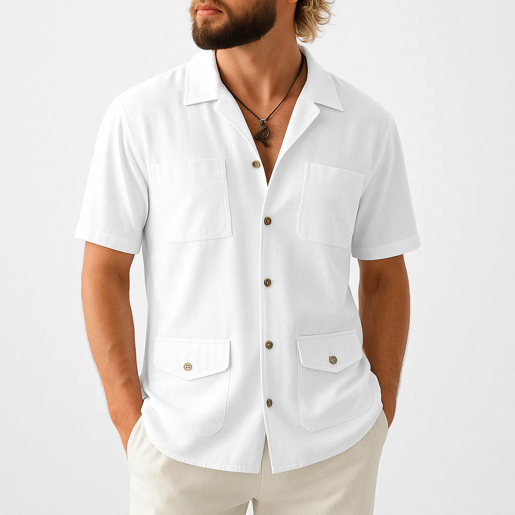 Men's Shirt Short Sleeve – Relaxed Fit – Breathable – Notch Collar – 4 Pockets - Image 3