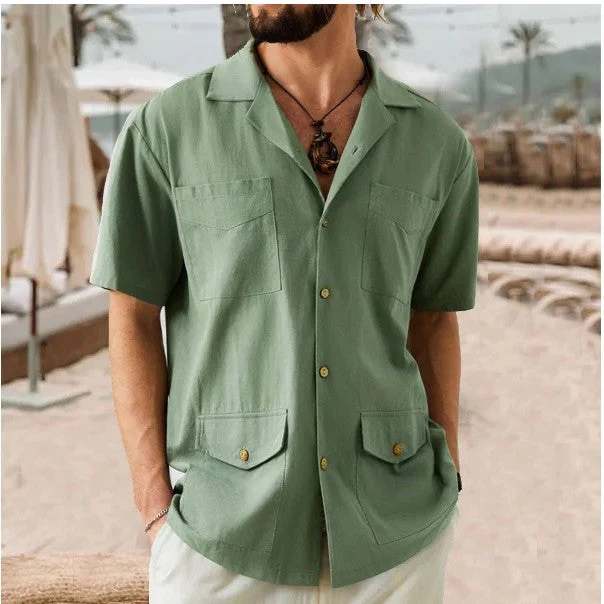 Men's Shirt Short Sleeve – Relaxed Fit – Breathable – Notch Collar – 4 Pockets - Image 4