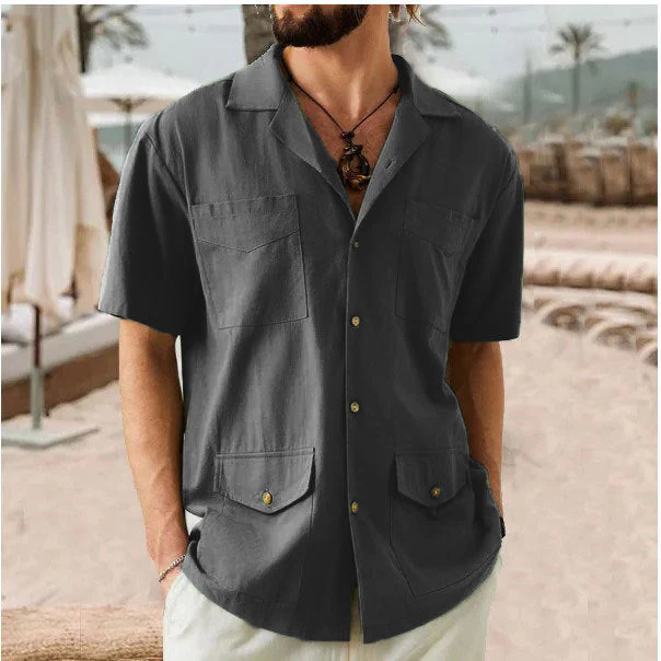 Men's Shirt Short Sleeve – Relaxed Fit – Breathable – Notch Collar – 4 Pockets - Image 7