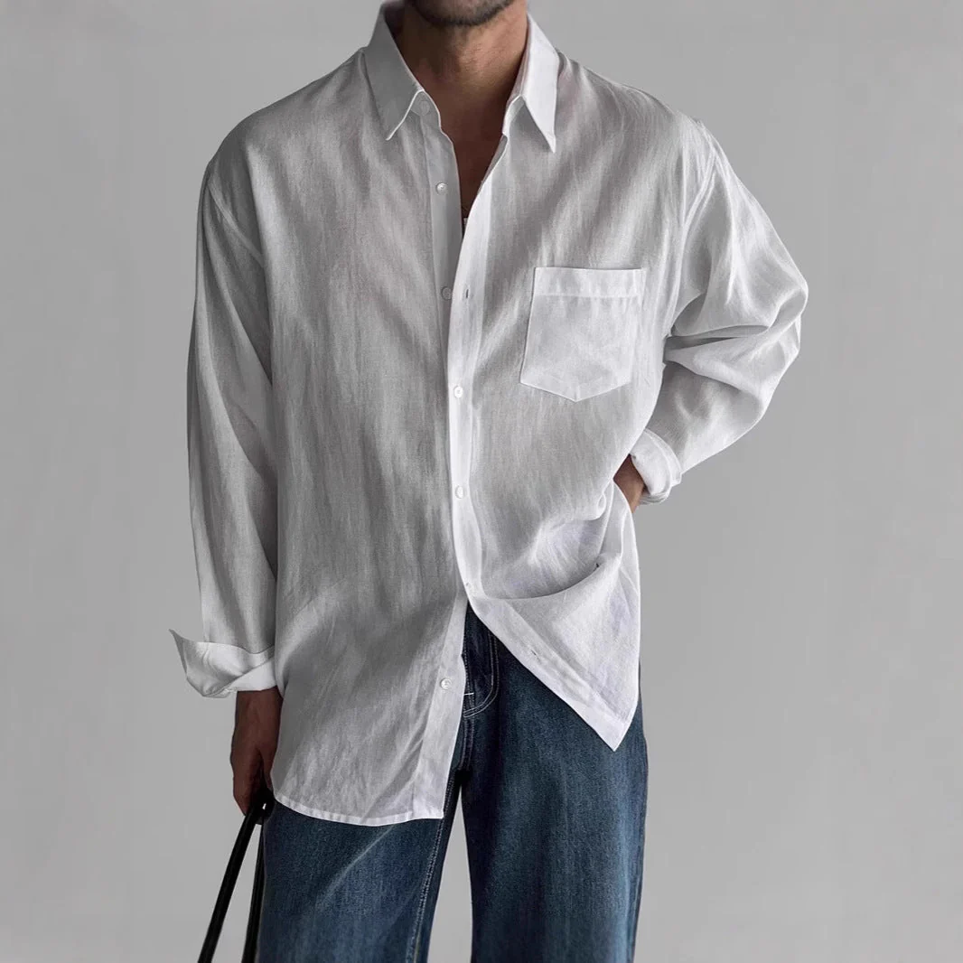 Men's Shirt Long Sleeve – Relaxed Fit – Breathable Natural Material – Casual Buttons - Image 2