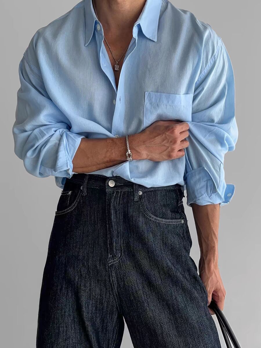 Men's Shirt Long Sleeve – Relaxed Fit – Breathable Natural Material – Casual Buttons - Image 3
