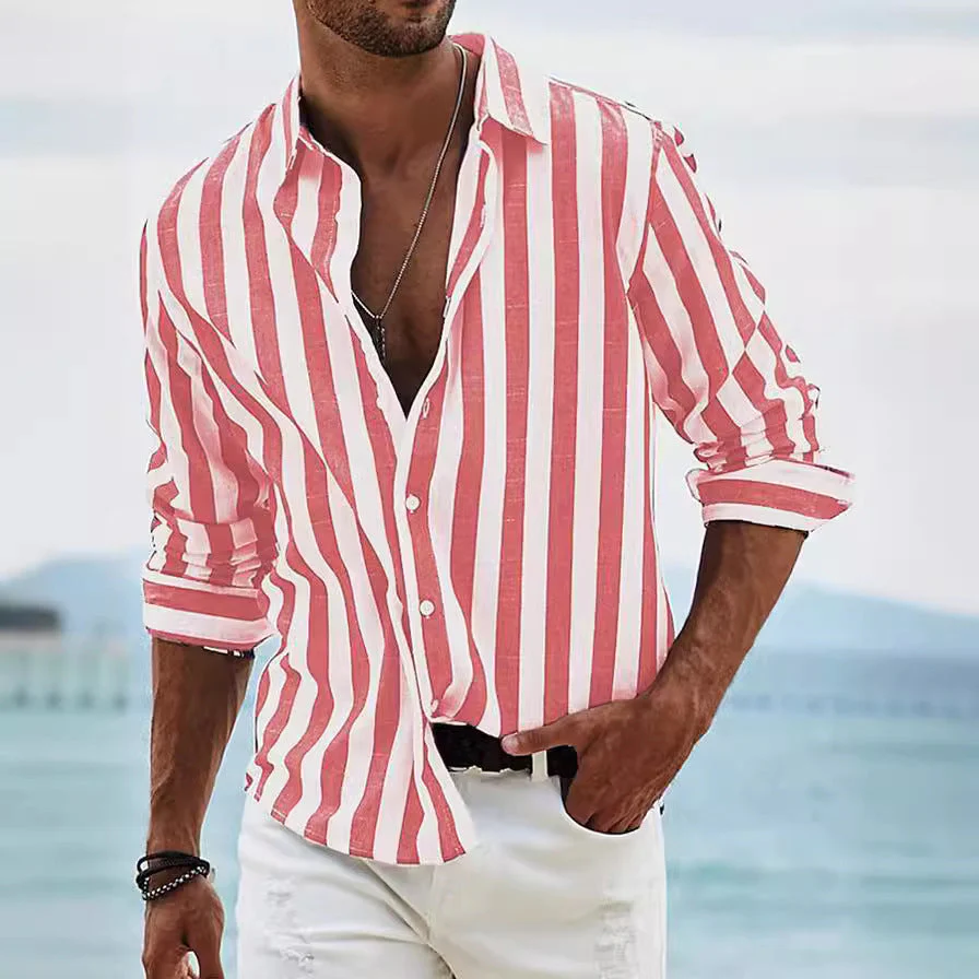 Men's Shirt Long Sleeve – Relaxed Fit – Breathable – Striped – Casual Style - Image 2