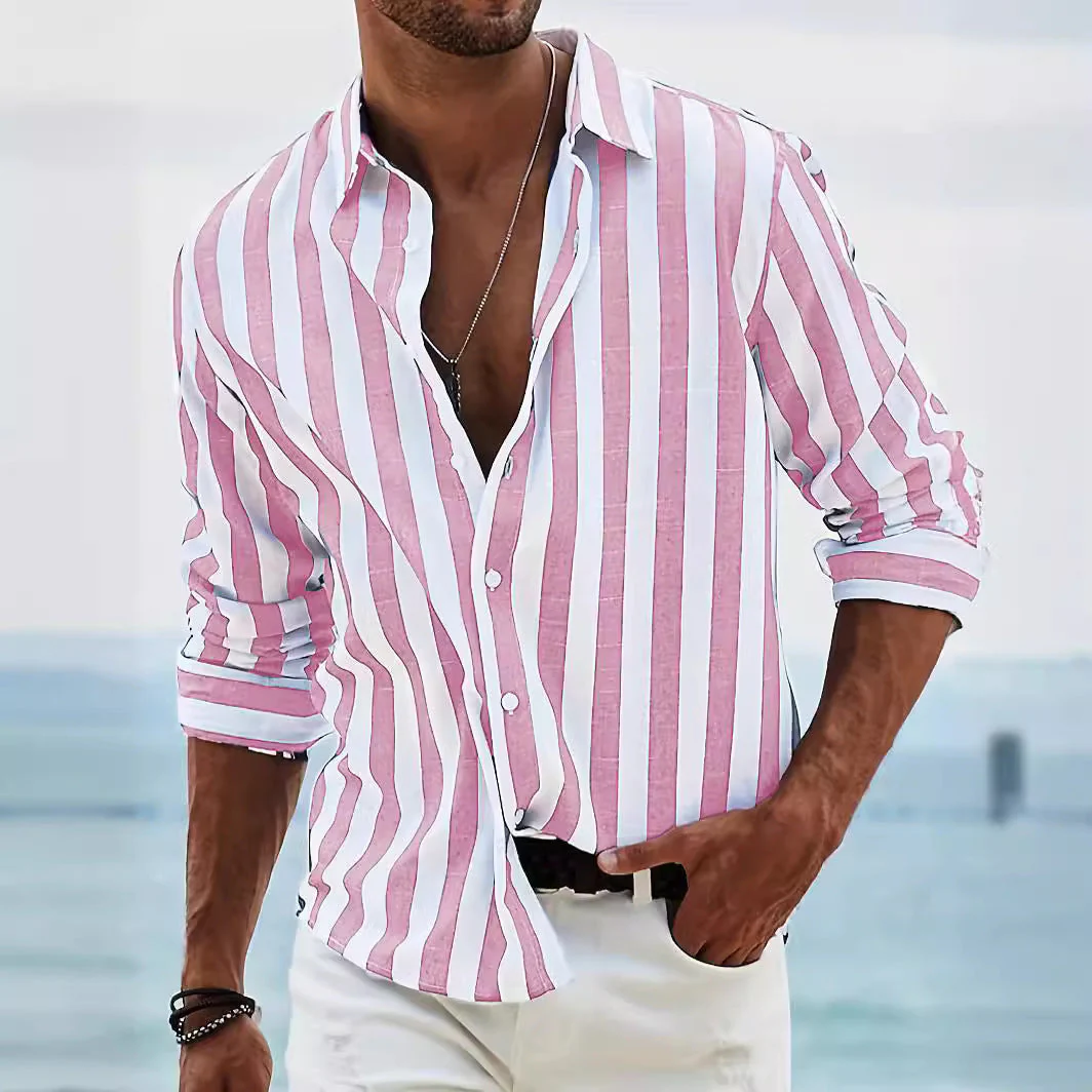 Men's Shirt Long Sleeve – Relaxed Fit – Breathable – Striped – Casual Style - Image 3