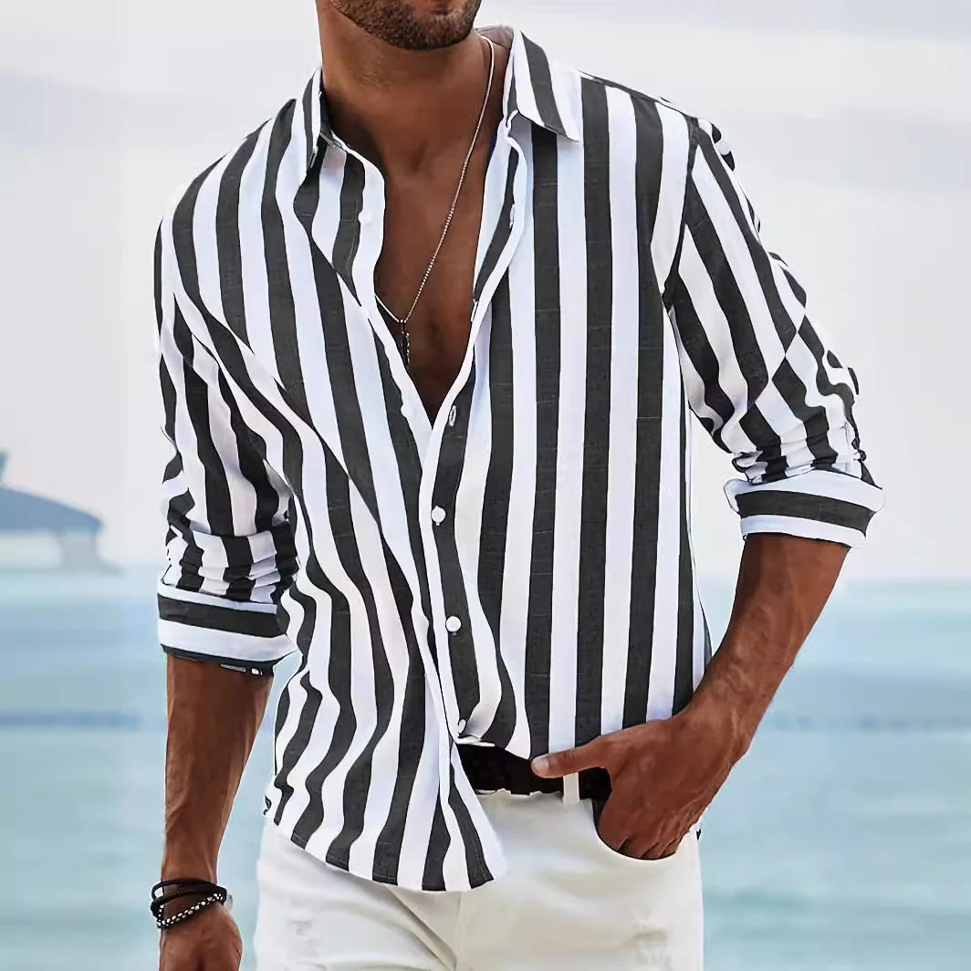 Men's Shirt Long Sleeve – Relaxed Fit – Breathable – Striped – Casual Style - Image 4