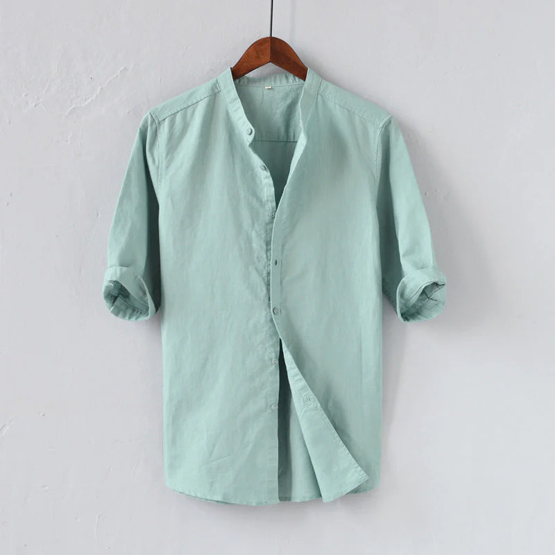 Men's Shirt – Linen Mix – Relaxed Fit – Half-Length Sleeve – Mandarin Collar - Image 2