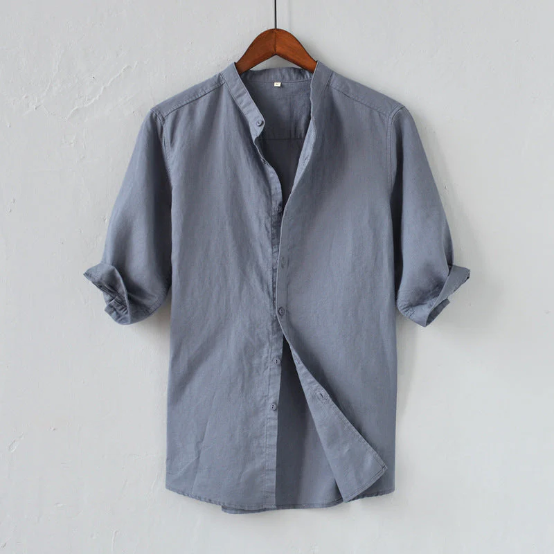 Men's Shirt – Linen Mix – Relaxed Fit – Half-Length Sleeve – Mandarin Collar - Image 3