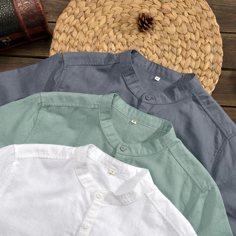 Men's Shirt – Linen Mix – Relaxed Fit – Half-Length Sleeve – Mandarin Collar - Image 4