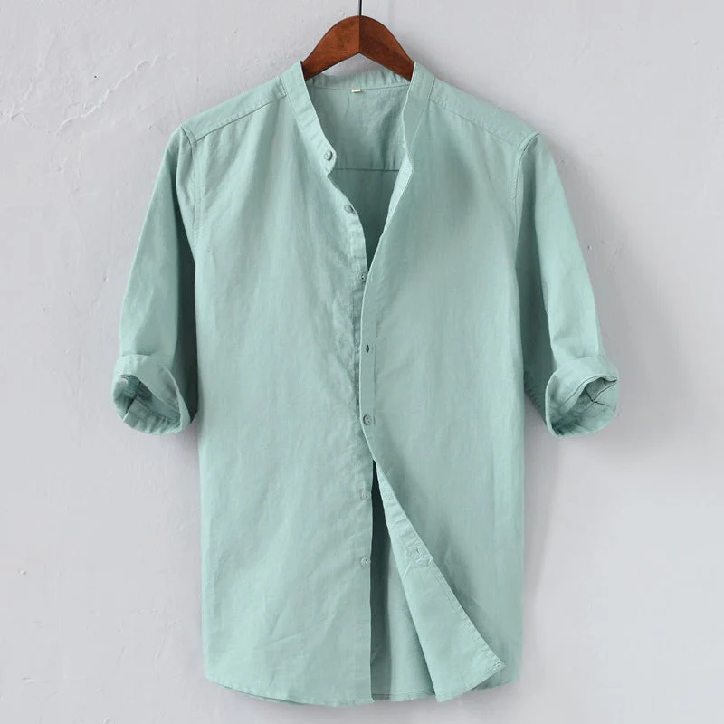 Men's Shirt – Linen Mix – Relaxed Fit – Half-Length Sleeve – Mandarin Collar - Image 5