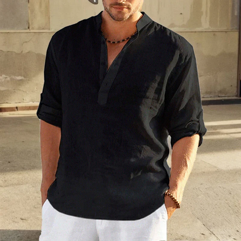 Men's Shirt – Loose Fit – Breathable Material – Long Sleeve – Stand-up Collar - Image 2