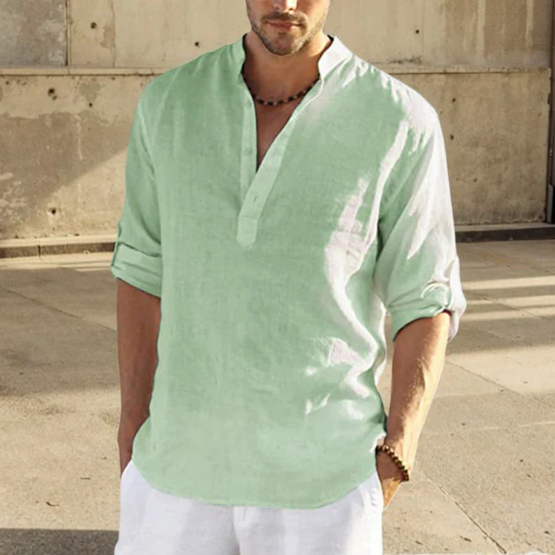 Men's Shirt – Loose Fit – Breathable Material – Long Sleeve – Stand-up Collar - Image 5