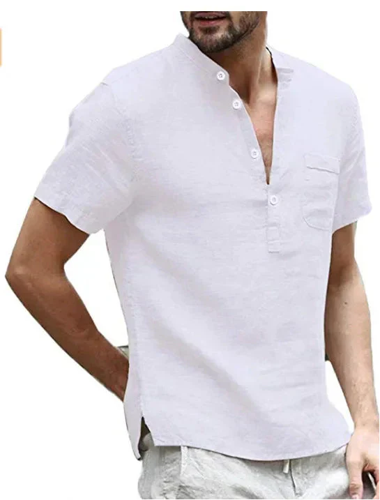 Men's shirt – Natural fibers – Regular fit – Band collar – Short sleeve – Chest pocket - Image 5
