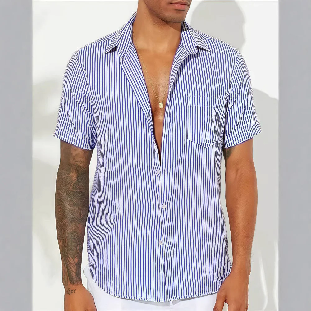 Men's Shirt – Relaxed Fit – Breathable Material – Short Sleeve – Vertical Stripes - Image 2