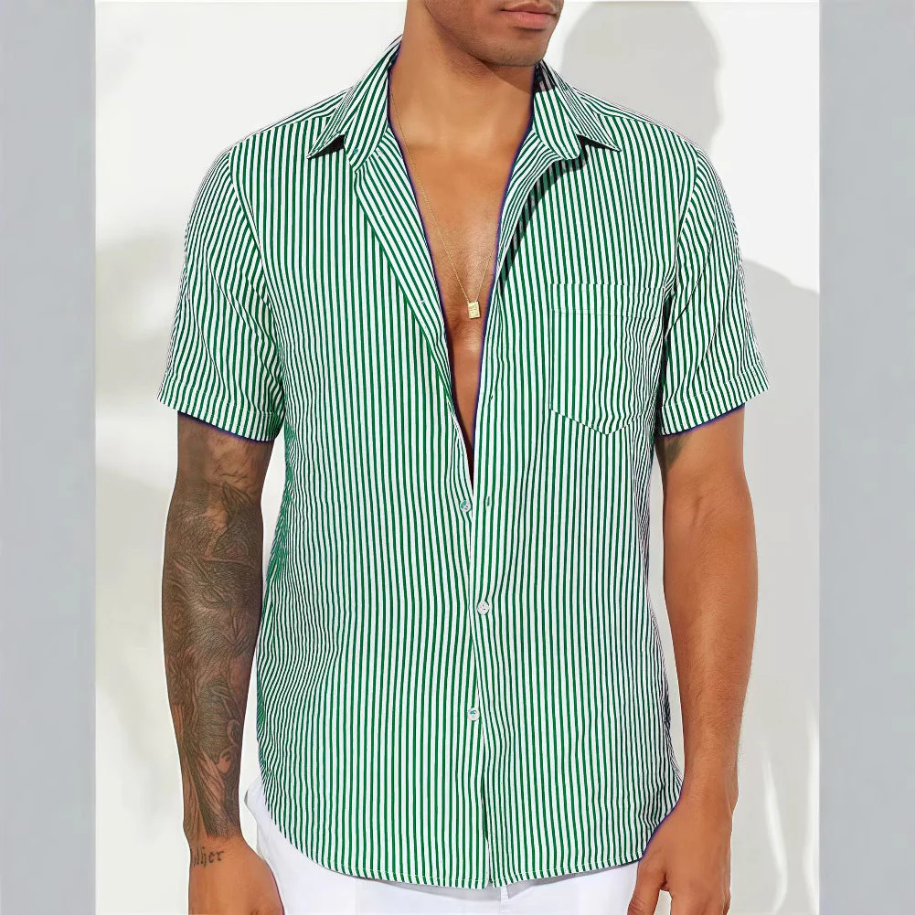 Men's Shirt – Relaxed Fit – Breathable Material – Short Sleeve – Vertical Stripes - Image 3