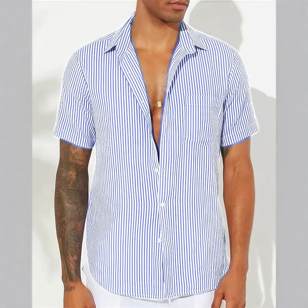Men's Shirt – Relaxed Fit – Breathable Material – Short Sleeve – Vertical Stripes - Image 4