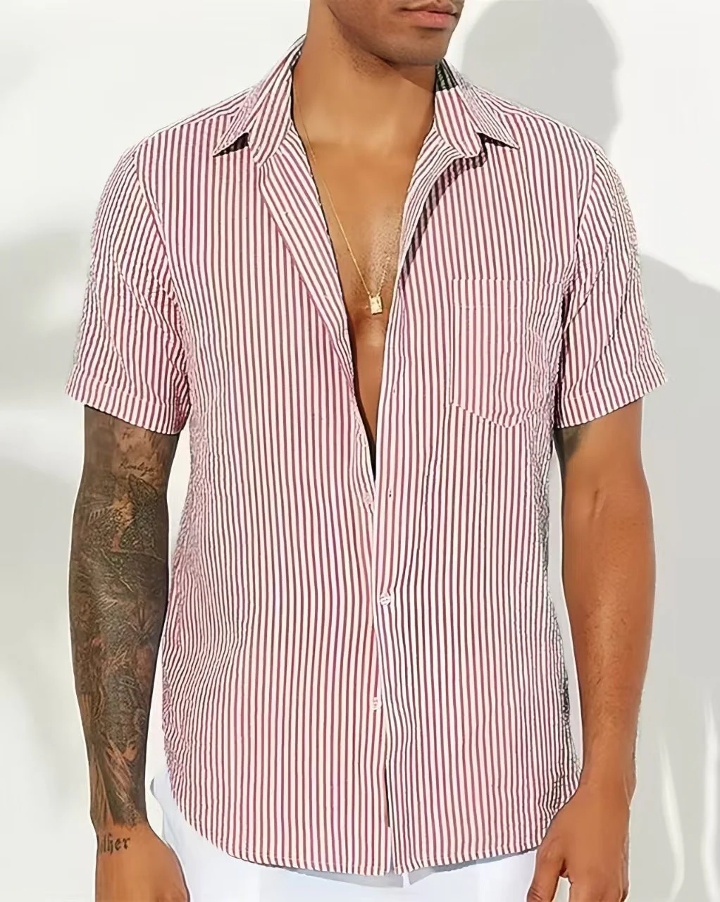 Men's Shirt – Relaxed Fit – Breathable Material – Short Sleeve – Vertical Stripes - Image 6