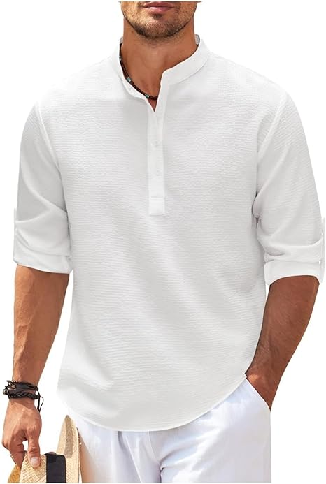 Men's Shirt – Relaxed Fit – Band Collar – Breathable – Short Button Placket - Image 2