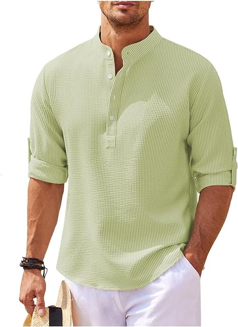 Men's Shirt – Relaxed Fit – Band Collar – Breathable – Short Button Placket - Image 4