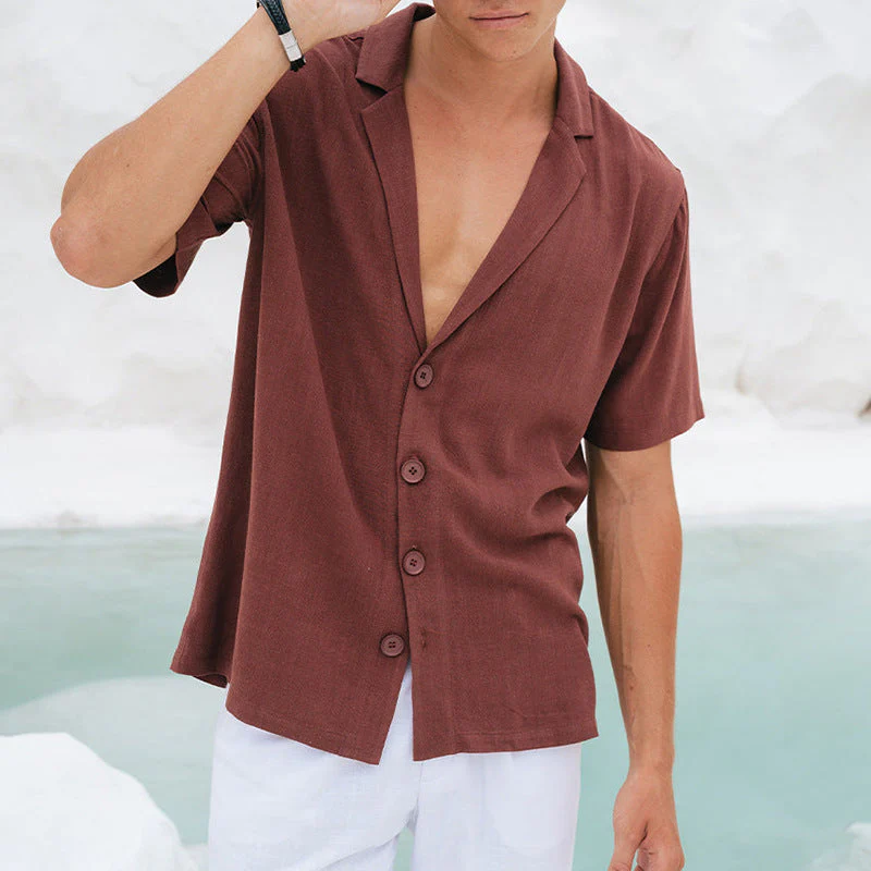 Men's Shirt – Relaxed Fit – Deep V-Neck – Short Sleeve – Breathable Material - Image 2