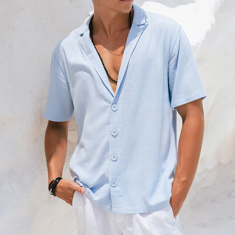 Men's Shirt – Relaxed Fit – Deep V-Neck – Short Sleeve – Breathable Material - Image 3