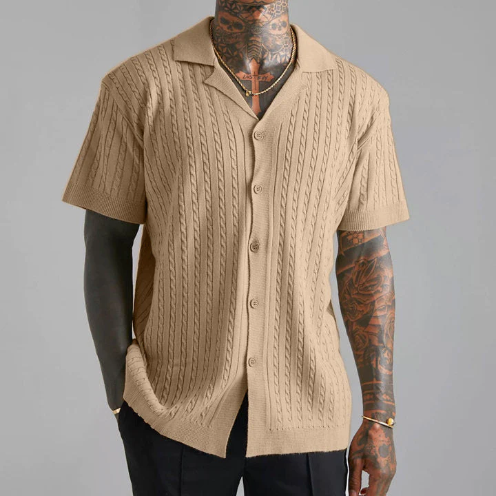 Men's Shirt – Relaxed Fit – Short Sleeve – Soft Cable Knit – Casual Look - Image 2
