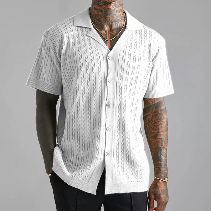 Men's Shirt – Relaxed Fit – Short Sleeve – Soft Cable Knit – Casual Look - Image 3