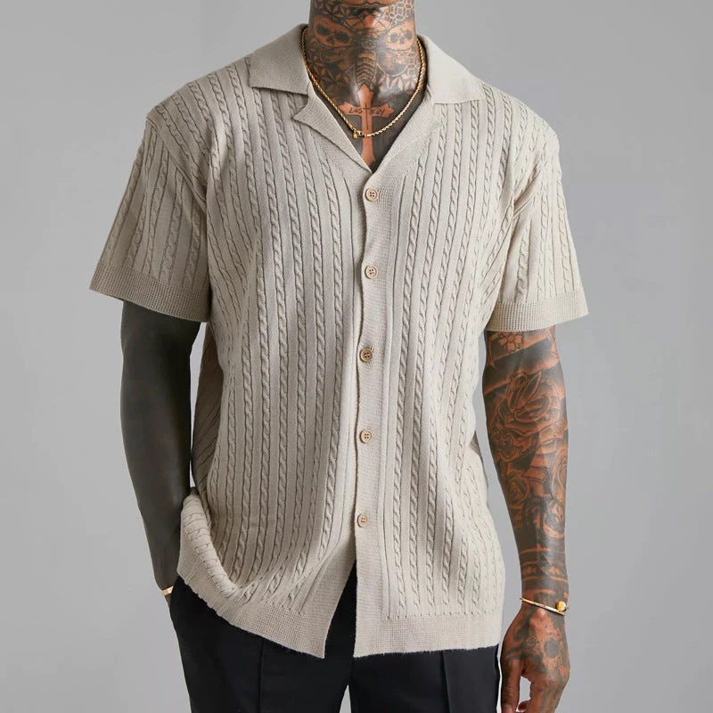 Men's Shirt – Relaxed Fit – Short Sleeve – Soft Cable Knit – Casual Look - Image 4