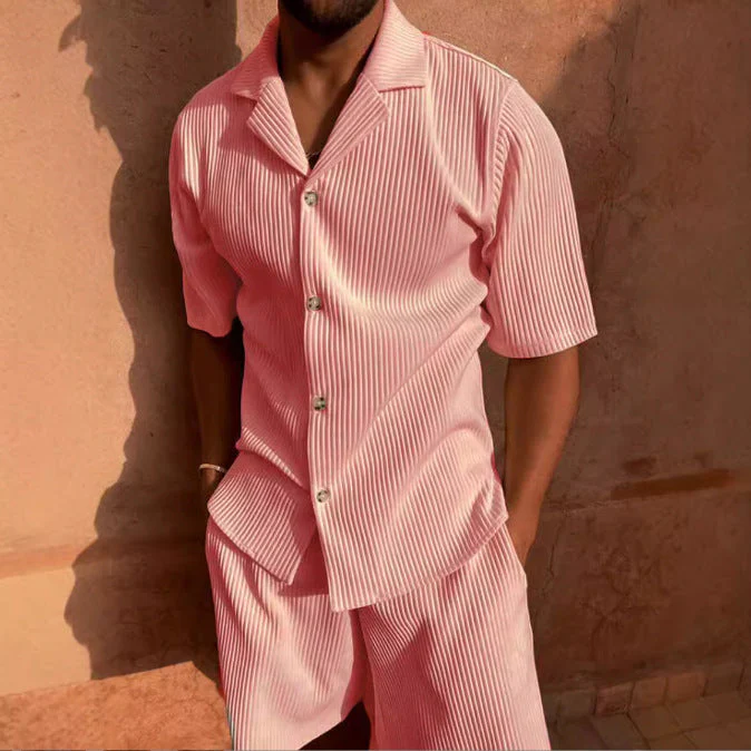 Men's Shirt – Relaxed Fit – Short Sleeves – Corduroy Look – Casual Style - Image 2