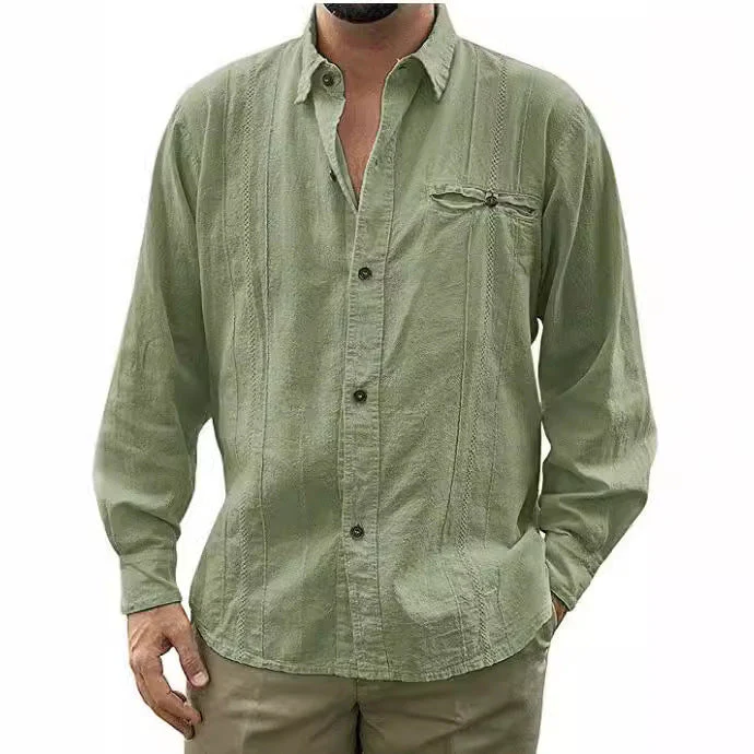 Men's Shirt – Relaxed Fit – Long Sleeve – Breathable Natural Fabric – Front Buttons – Chest Pocket - Image 2