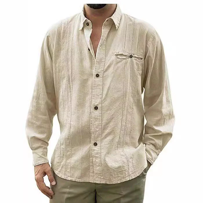 Men's Shirt – Relaxed Fit – Long Sleeve – Breathable Natural Fabric – Front Buttons – Chest Pocket - Image 3