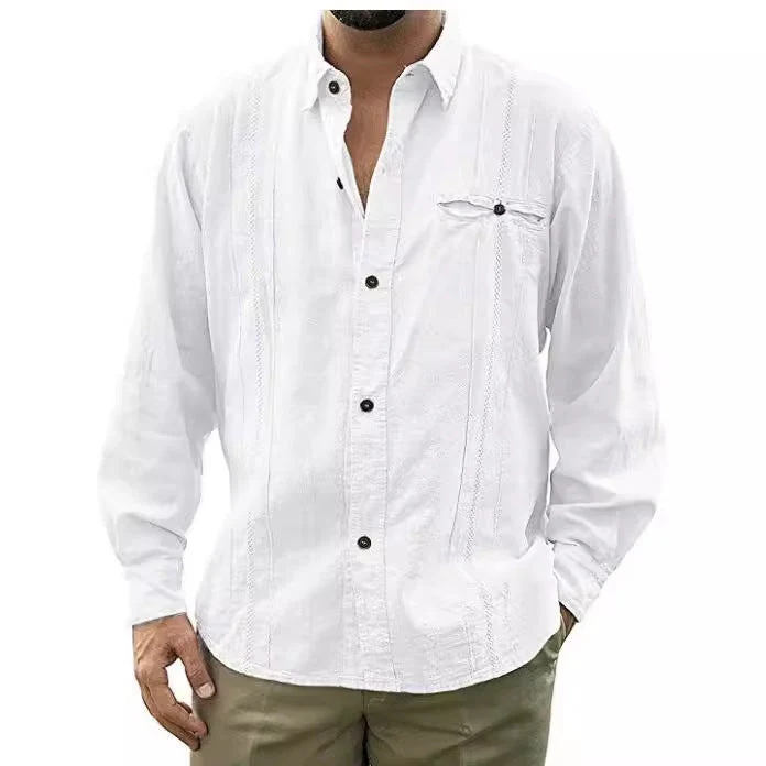 Men's Shirt – Relaxed Fit – Long Sleeve – Breathable Natural Fabric – Front Buttons – Chest Pocket - Image 4