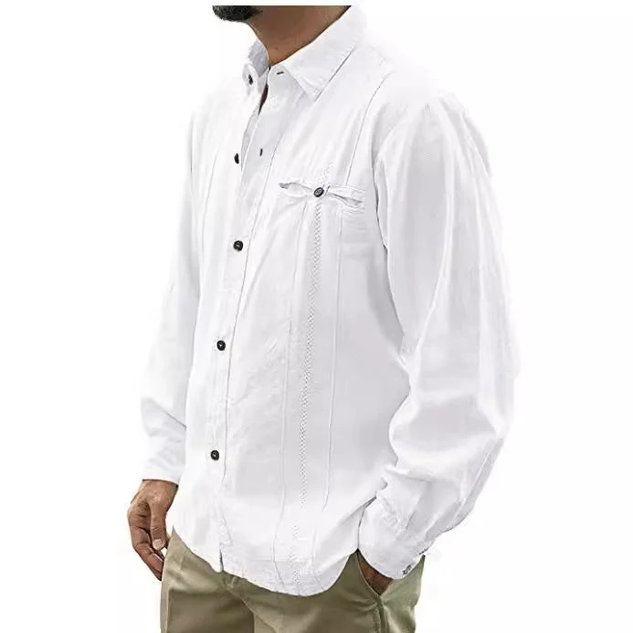 Men's Shirt – Relaxed Fit – Long Sleeve – Breathable Natural Fabric – Front Buttons – Chest Pocket - Image 5