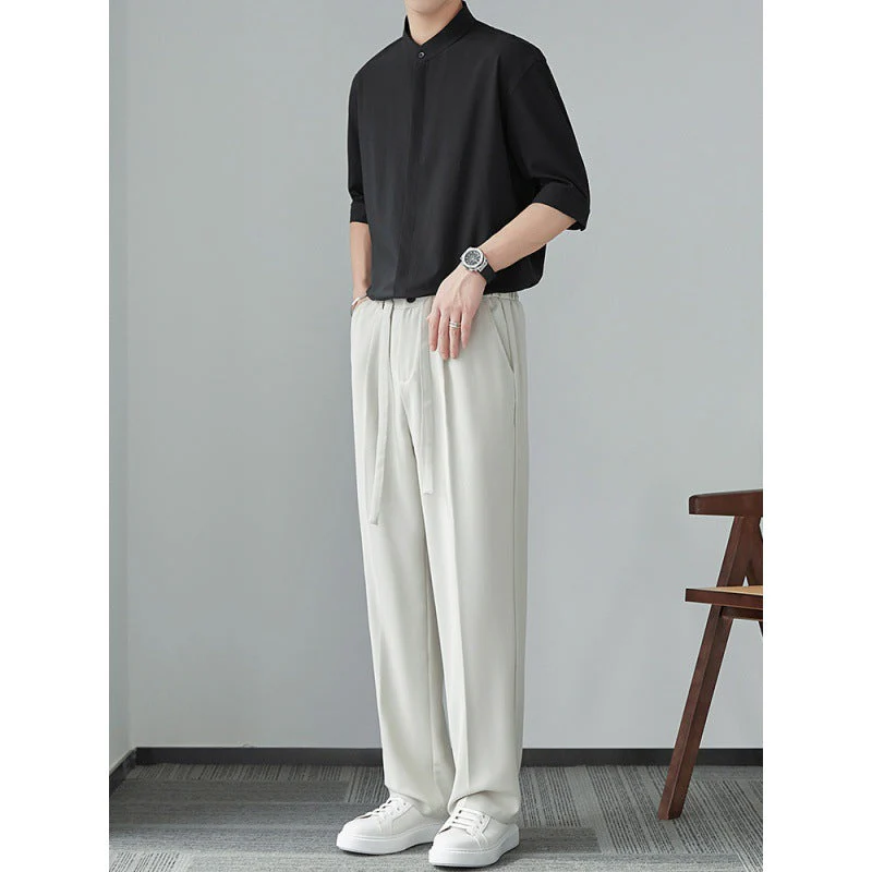Men's Shirt – Relaxed Fit – Linen Look – Mao Collar – Concealed Button Closure - Image 5