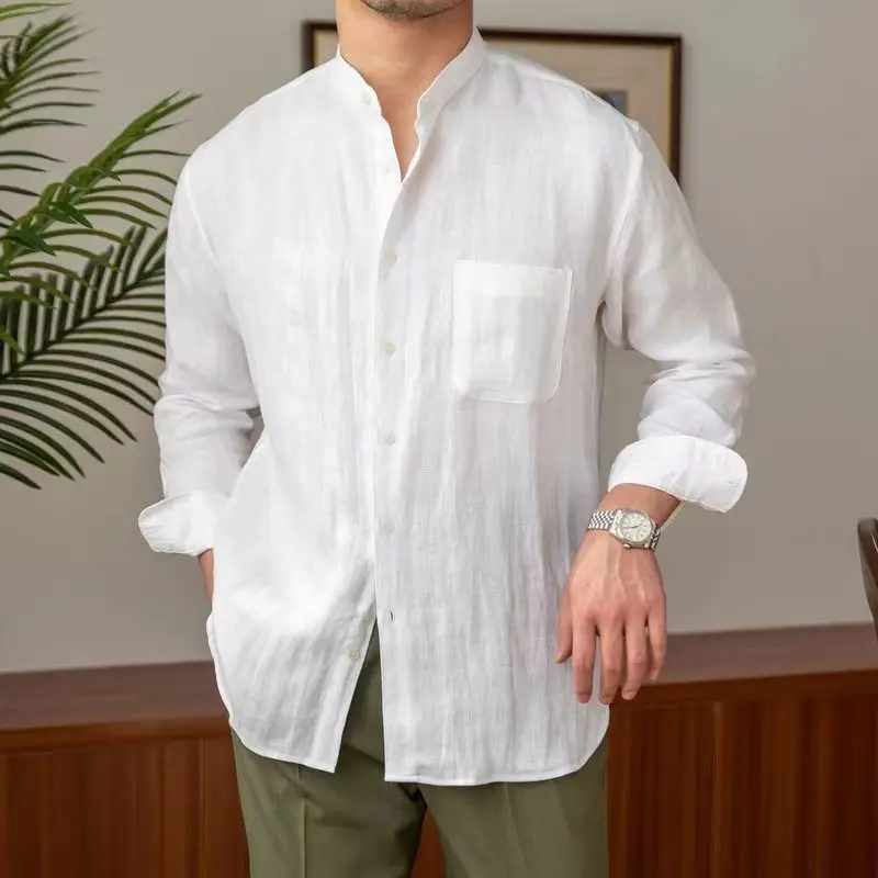 Men's Shirt – Relaxed Fit – Natural Textile – Mandarin Collar – Long Sleeve - Image 2