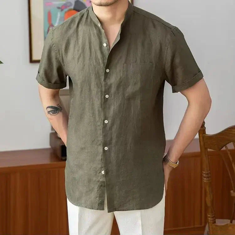Men's Shirt – Relaxed Fit – Natural Textile – Mandarin Collar – Long Sleeve - Image 5