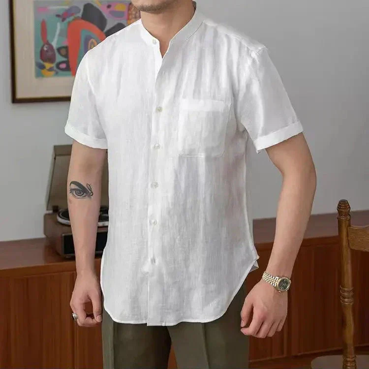 Men's Shirt – Relaxed Fit – Natural Textile – Mandarin Collar – Long Sleeve - Image 6