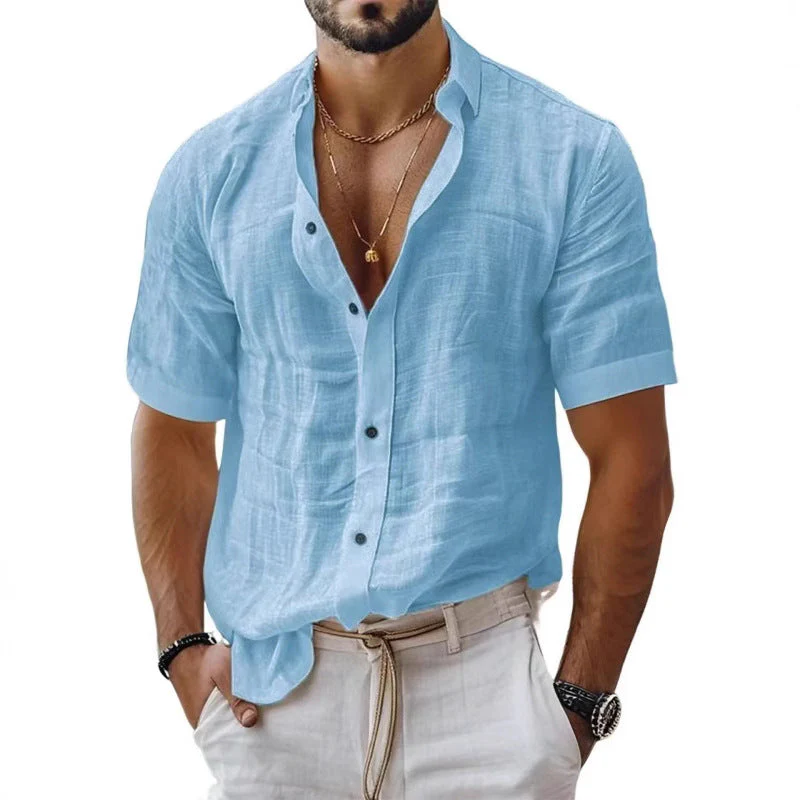 Men's Shirt – Relaxed Fit – Natural Fabric – Short Sleeve – Chest Pocket - Image 3