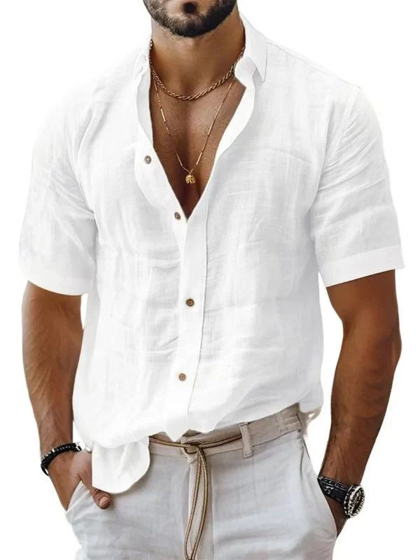 Men's Shirt – Relaxed Fit – Natural Fabric – Short Sleeve – Chest Pocket - Image 7