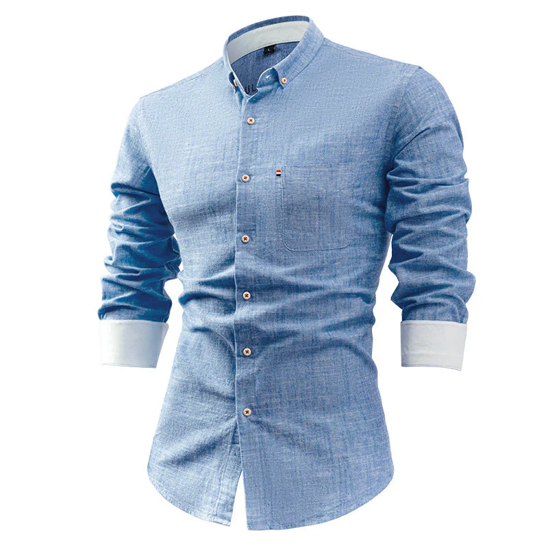 Men's Shirt – Slim Fit – Breathable Natural Fiber – Long Sleeve Pocket Detail - Image 3