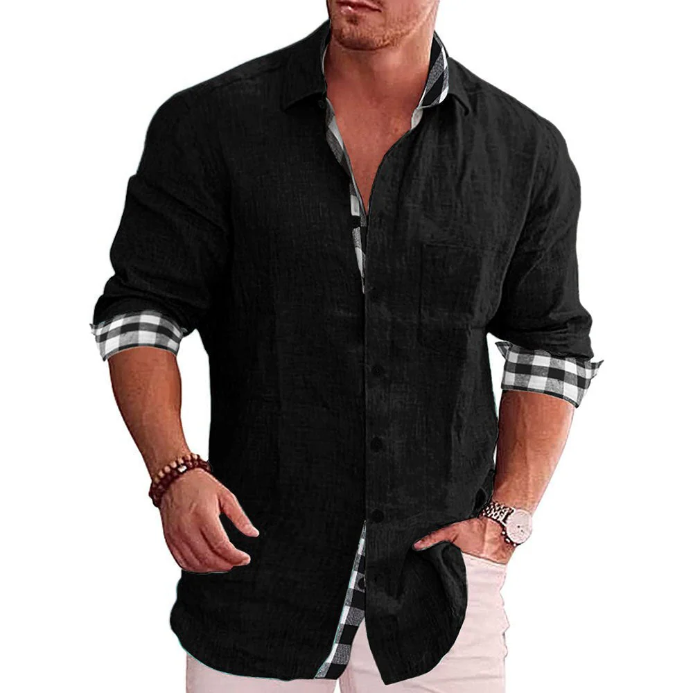 Men's Shirt – Tailored Fit – Long Sleeve – Breathable – Checked Detail Inside