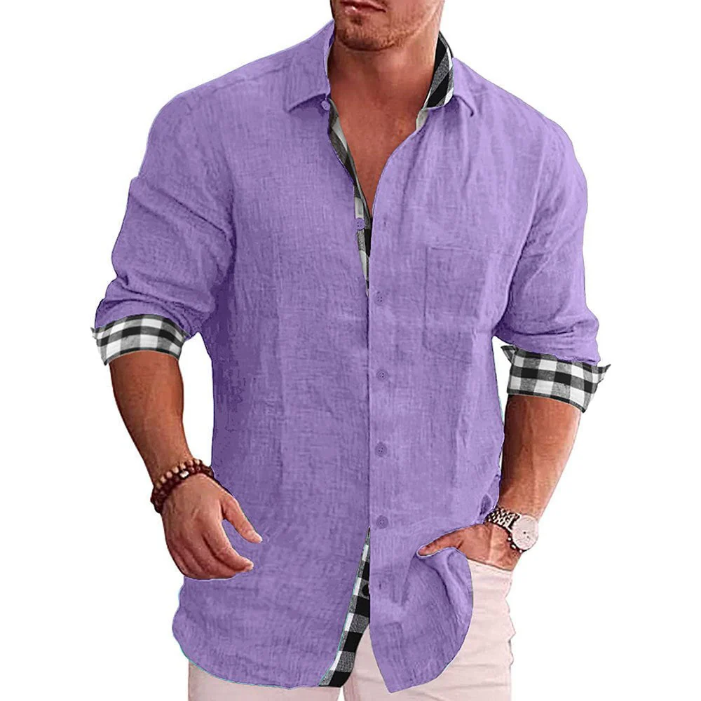 Men's Shirt – Tailored Fit – Long Sleeve – Breathable – Checked Detail Inside - Image 4