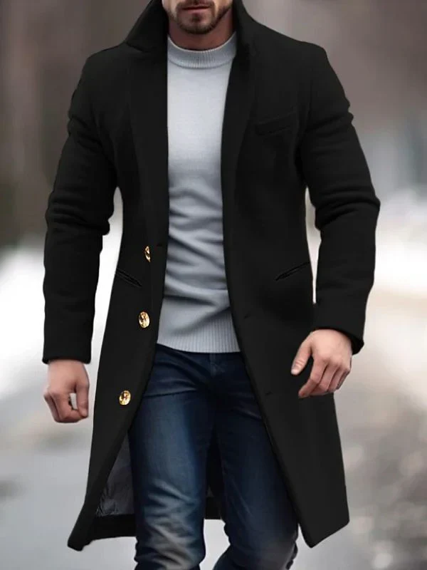 Men's Overcoat – Wool Blend – Tailored Fit – Knee Length – Button Closure - Image 2