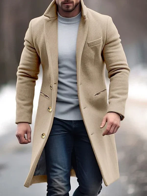 Men's Overcoat – Wool Blend – Tailored Fit – Knee Length – Button Closure - Image 3