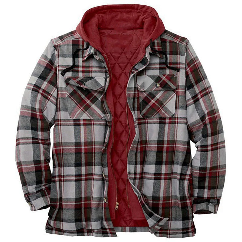 Men's Overshirt Jacket – Relaxed Fit – Checked Flannel – Padded Lining – Hood - Image 2
